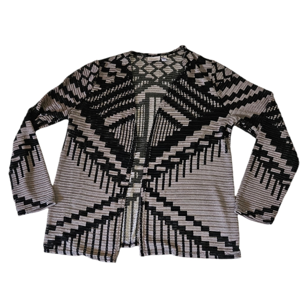Chicos Easywear Cardigan Open Front Long Sleeve Women M / Chicos 1 Black Taupe - Picture 3 of 8